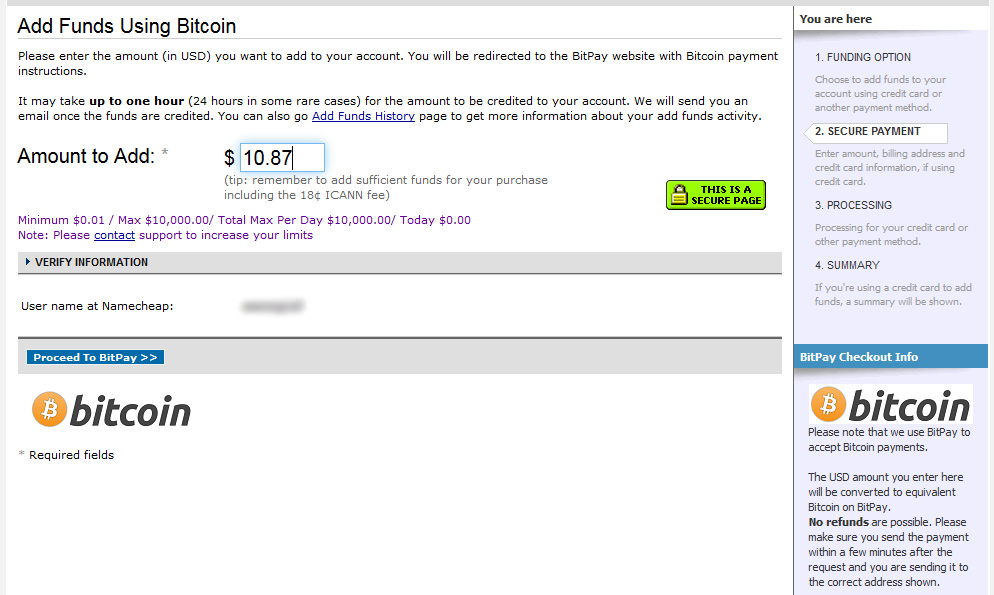Namecheap Add Bitcoins