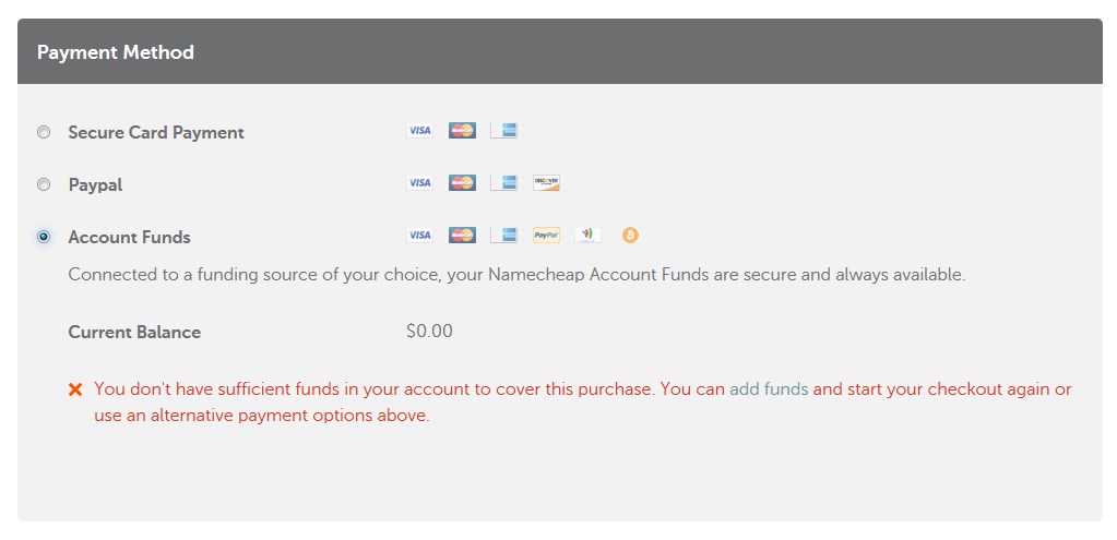 Namecheap Payment Options